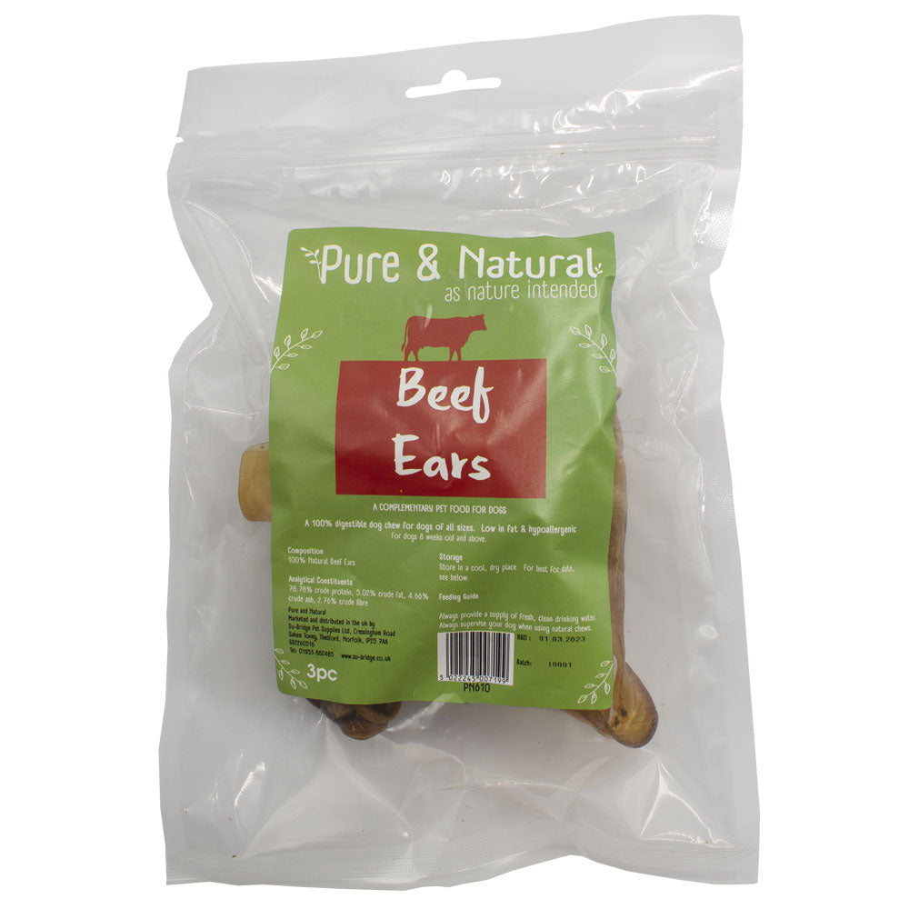 Pure & Natural Beef Ears Natural 3pk