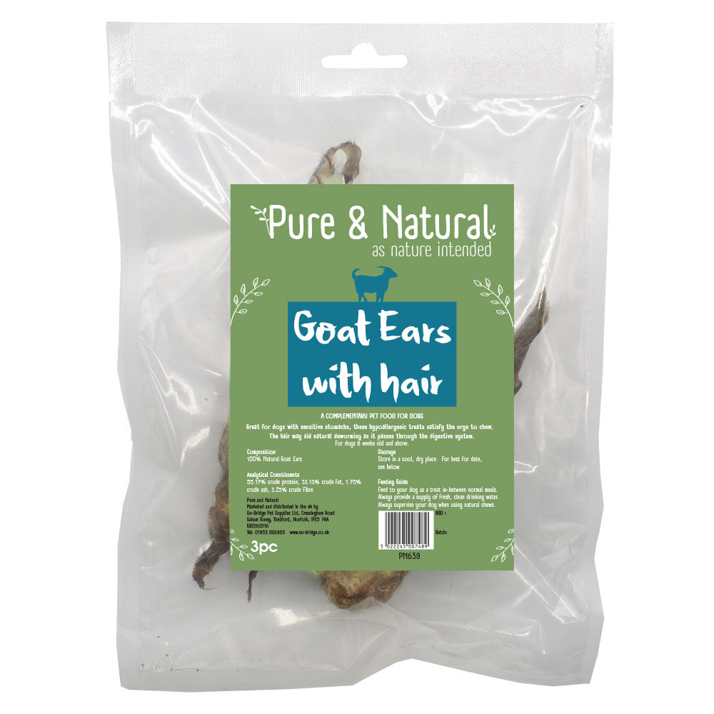 Pure & Natural Goat Ear With Hair 3pk