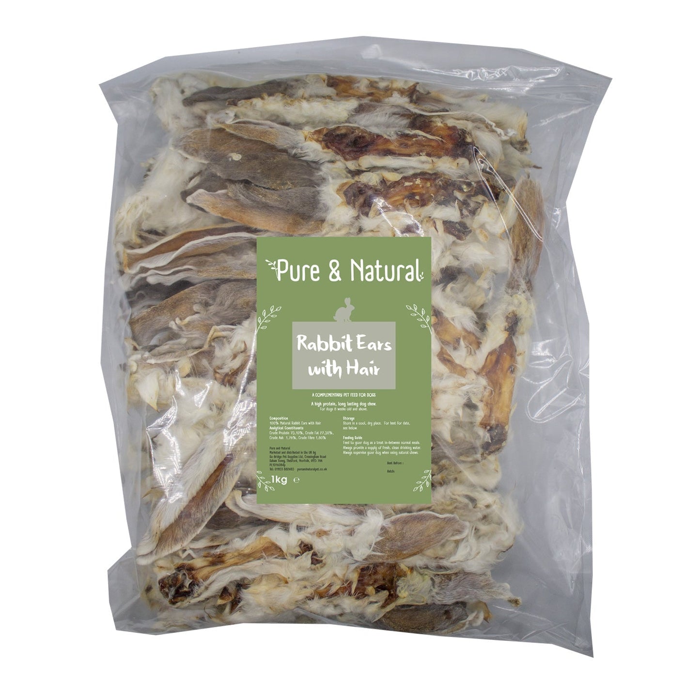 Pure & Natural Rabbit Ears With Hair 1kg