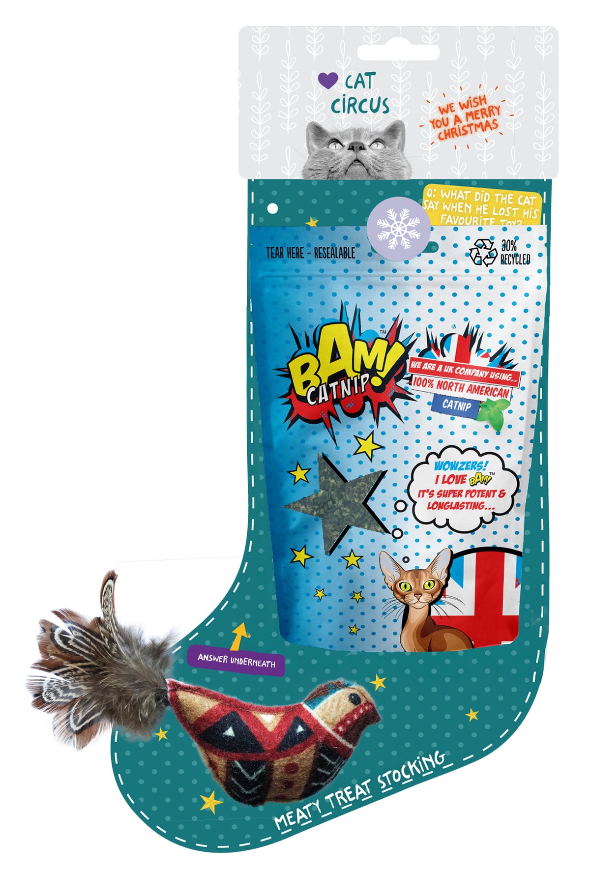BAM! Catnip Christmas Stocking Cat Toy