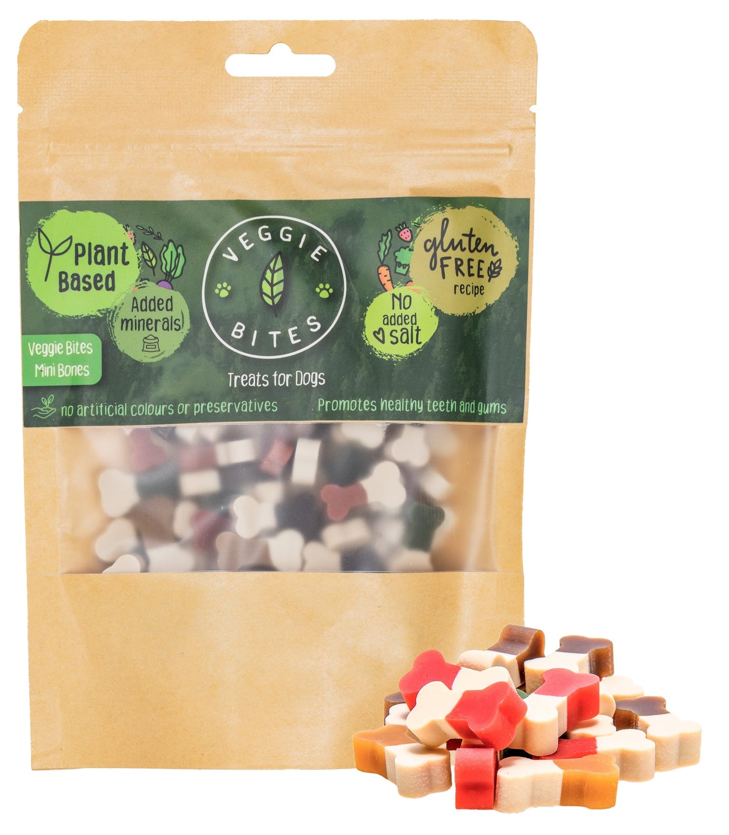 Veggie Bites Mini Bones Dog Treats 100g Sealable Pack