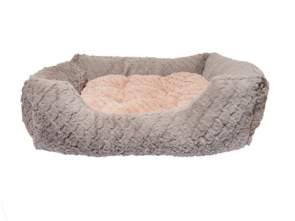 Grey & Pink Plush Square Bed 46x36cm