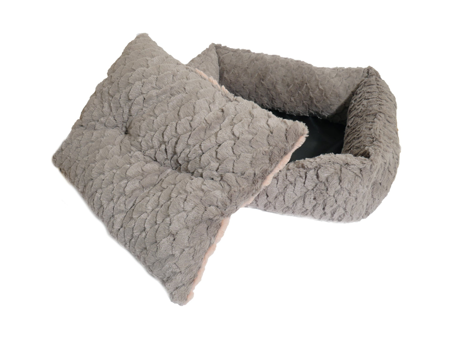 Grey & Pink Plush Square Bed 46x36cm