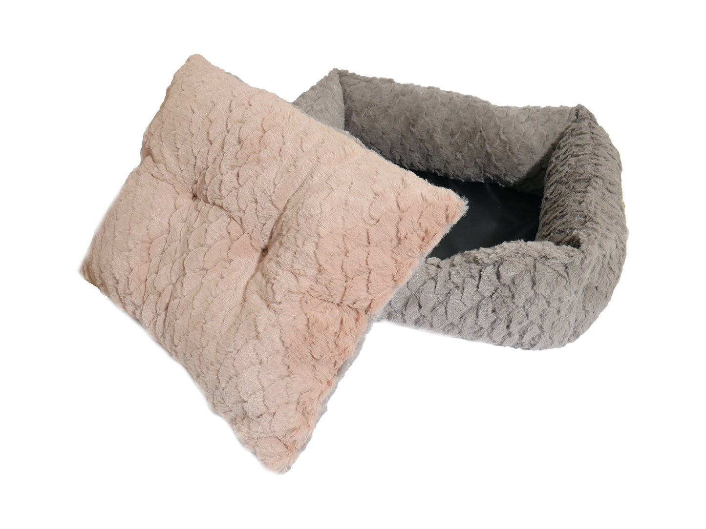 Grey & Pink Plush Square Bed 46x36cm