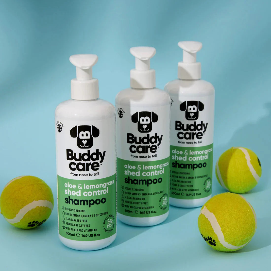 Buddy Care Dog Shampoo - Shed Control Aloe & Lemongrass - 500ml / 16.9 fl oz