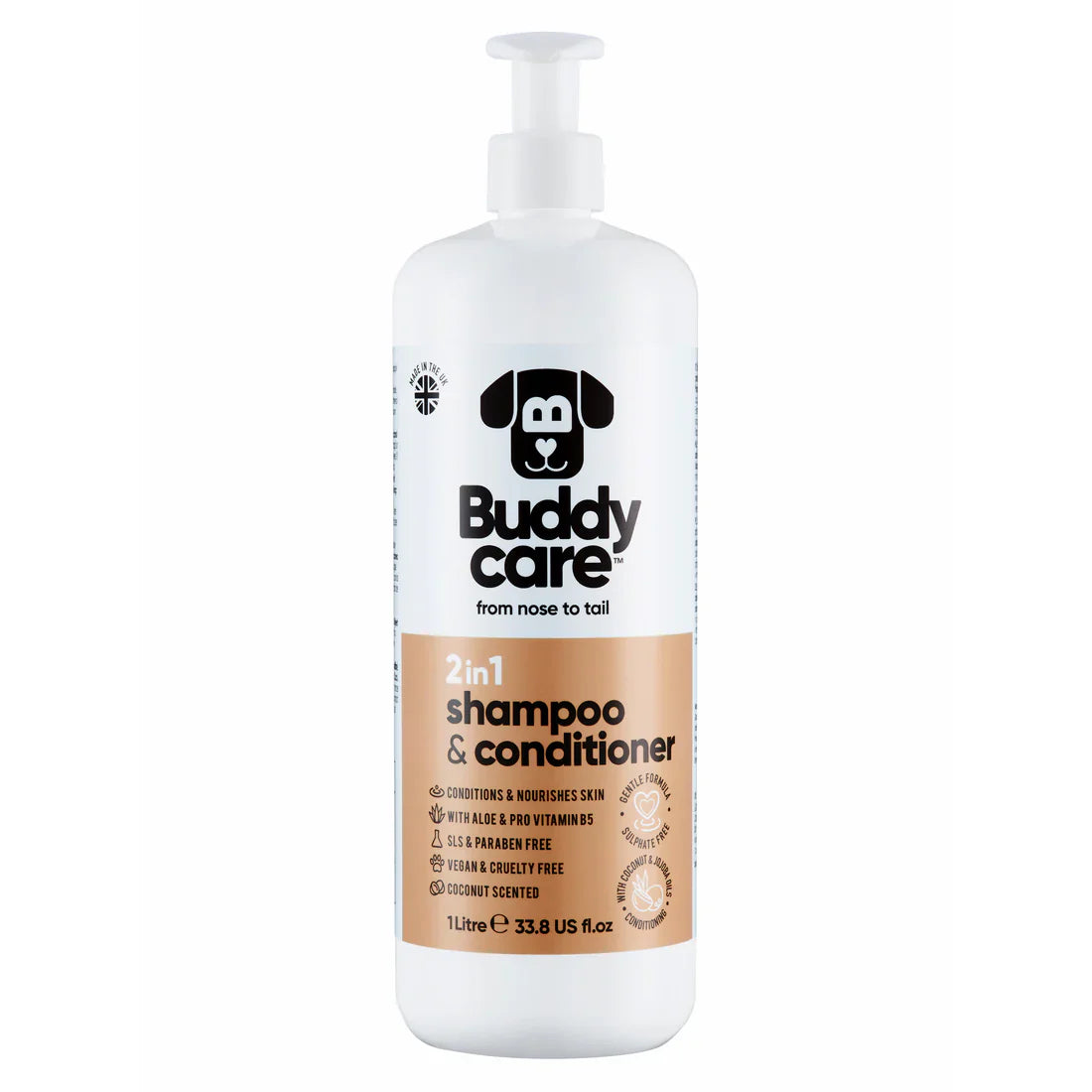 Buddy Care 2in1 Shampoo & Conditioner - Coconut - 500ml / 16.9 fl oz