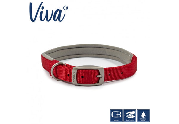 Ancol Viva Nylon Padded Dog Collar - Red 45cm-54cm L Size 6