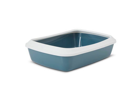 SAVIC Cat Litter Tray + Rim Wh/NdBrown 42cm