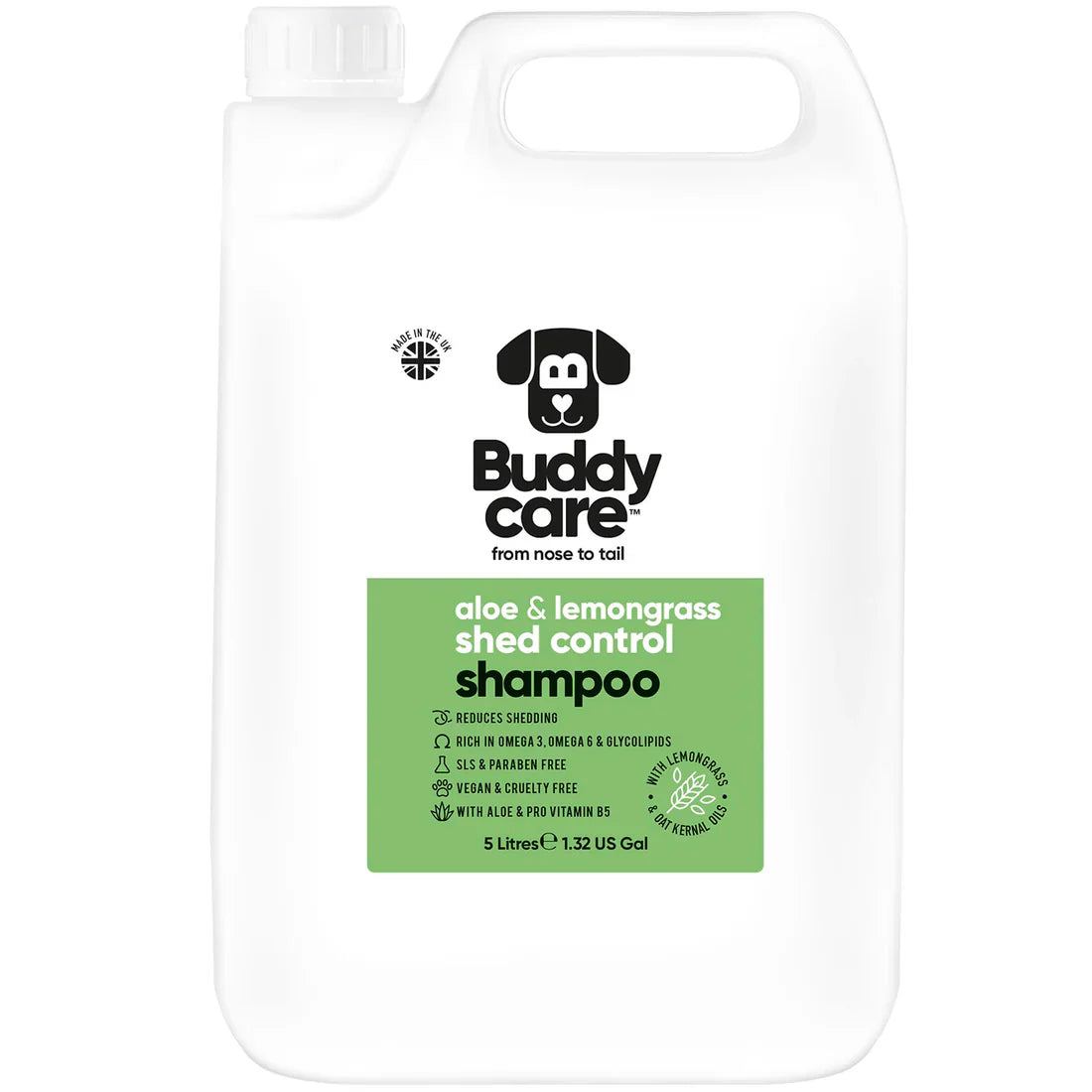 Buddy Care Dog Shampoo - Shed Control Aloe & Lemongrass - 5L / 1.32 Gal