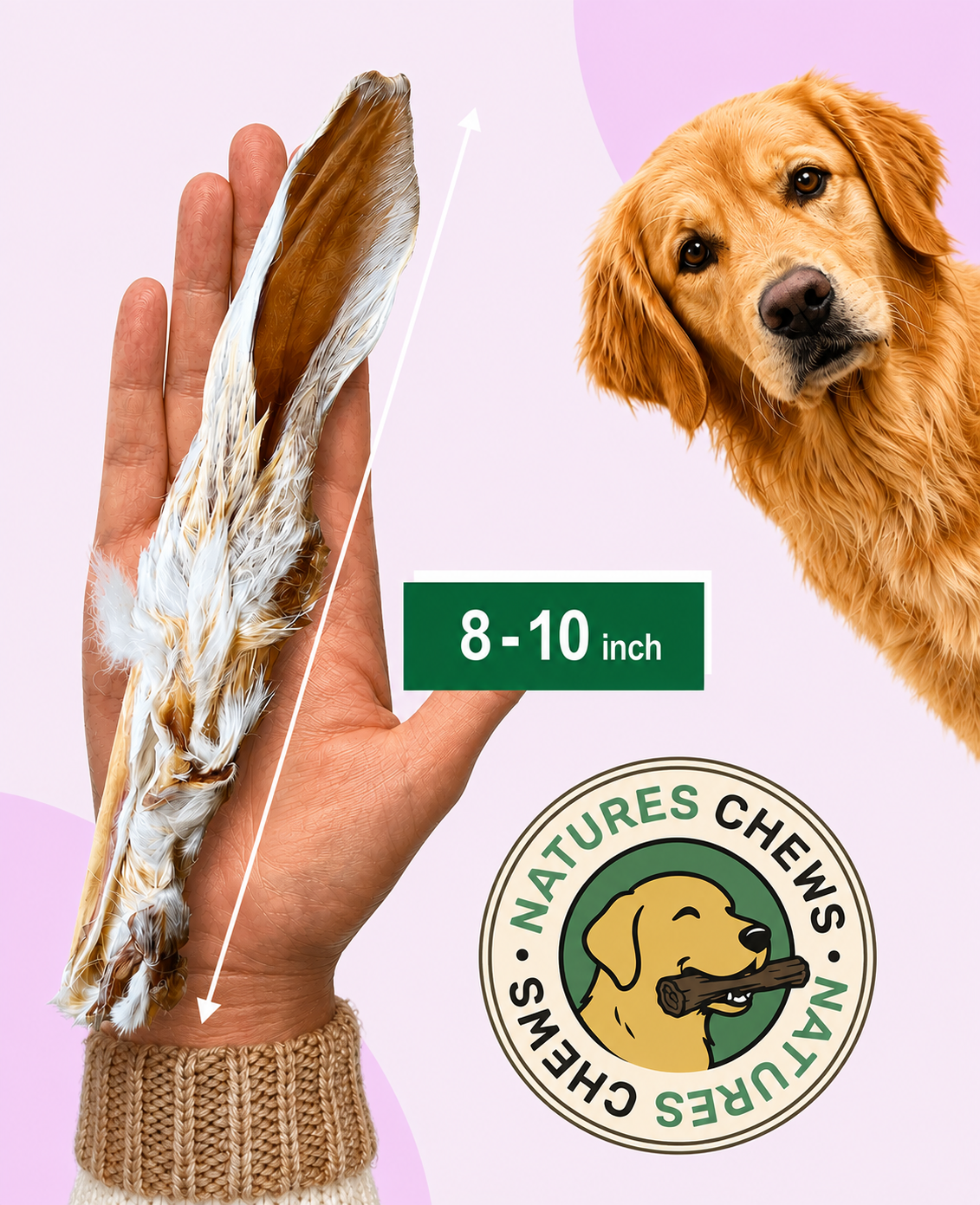 Natures Chews Rabbit Ear with Hair 1kg Bag Dog Treats