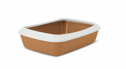 SAVIC Cat Litter Tray + Rim Wh/NdBrown 42cm