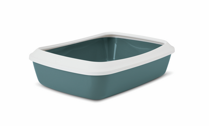 SAVIC Cat Litter Tray + Rim Wh/NdGreen 42cm