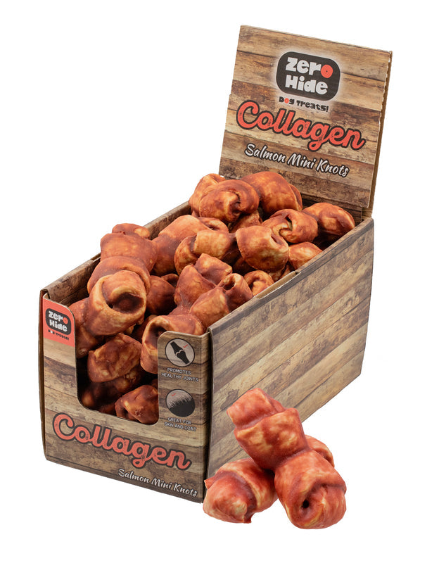 Zero Hide Collagen Salmon Mini Knots with Display Box 1.6kg