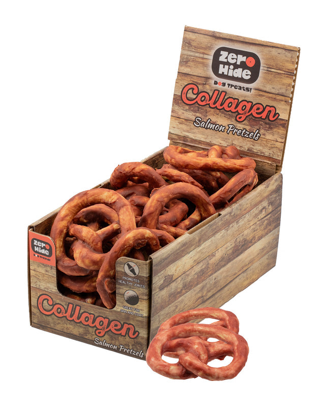 Zero Hide Collagen Salmon Pretzels 0.8kg with Display Box x16 Pieces